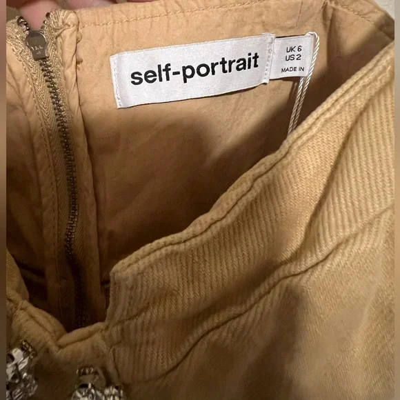 Self Portrait Beige Denim Mini Dress